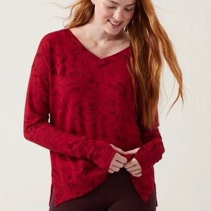 Athleta▪️Coaster Luxe V-Neck Sweatshirt in Agate Paisley Red